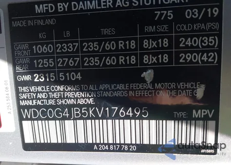 2019 Mercedes-Benz Glc 300 z USA, uszkodzony, nr VIN WDC0G4JB5KV176495